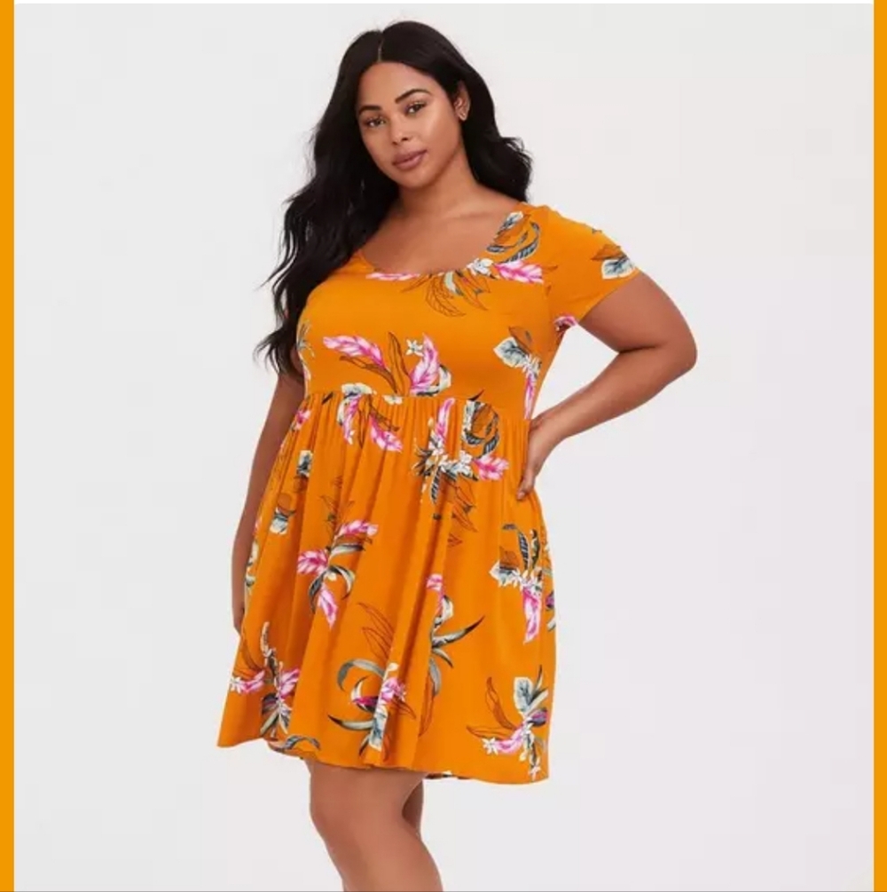 Torrid Challis Skater Yellow Floral Dress Tropical Plus Size 1X